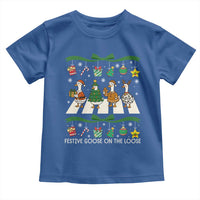 Festive Goose On The Loose Christmas Toddler T Shirt Cute Xmas Duck Silly Gooses Coquette Bow - Wonder Print Shop