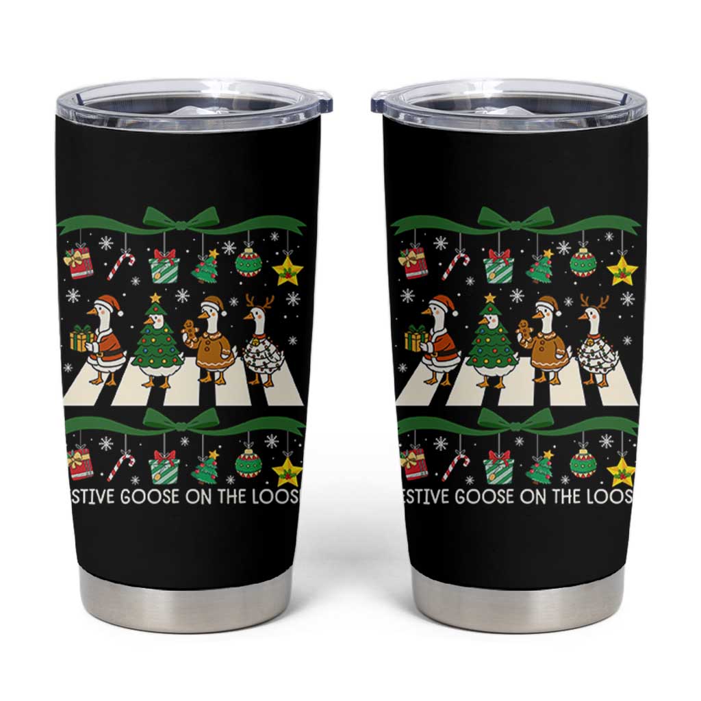 Festive Goose On The Loose Christmas Tumbler Cup Cute Xmas Duck Silly Gooses Coquette Bow - Wonder Print Shop