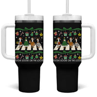 Festive Goose On The Loose Christmas Tumbler With Handle Cute Xmas Duck Silly Gooses Coquette Bow - Wonder Print Shop