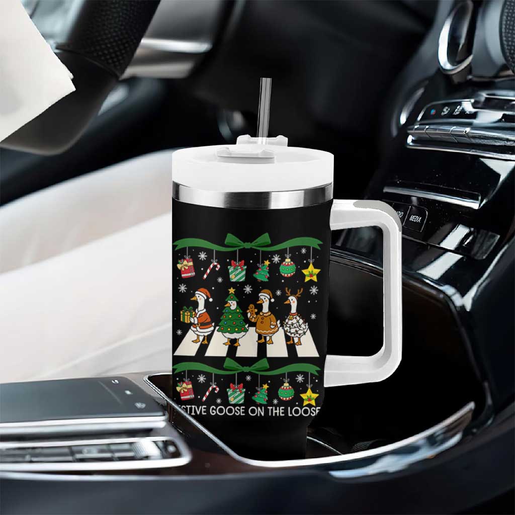 Festive Goose On The Loose Christmas Tumbler With Handle Cute Xmas Duck Silly Gooses Coquette Bow - Wonder Print Shop