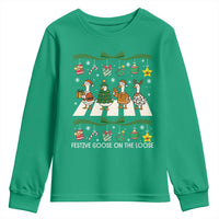 Festive Goose On The Loose Christmas Youth Sweatshirt Cute Xmas Duck Silly Gooses Coquette Bow - Wonder Print Shop