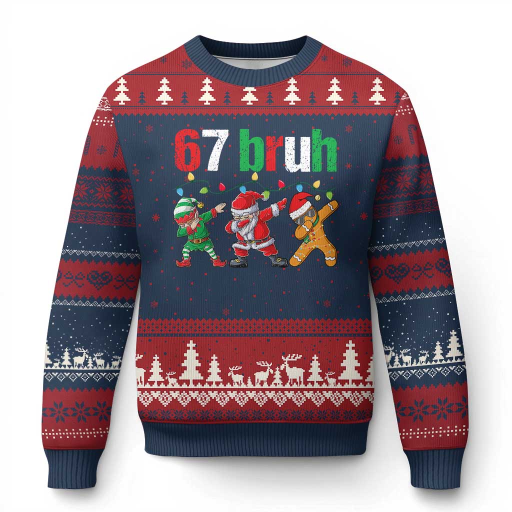 67 Xmas Ugly Christmas Sweater Funny Six Seven Bruh Dabbing Santa Meme Pajamas - Wonder Print Shop