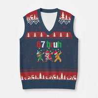 67 Xmas V-Neck Knit Sweater Vest Funny Six Seven Bruh Dabbing Santa Meme Pajamas - Wonder Print Shop