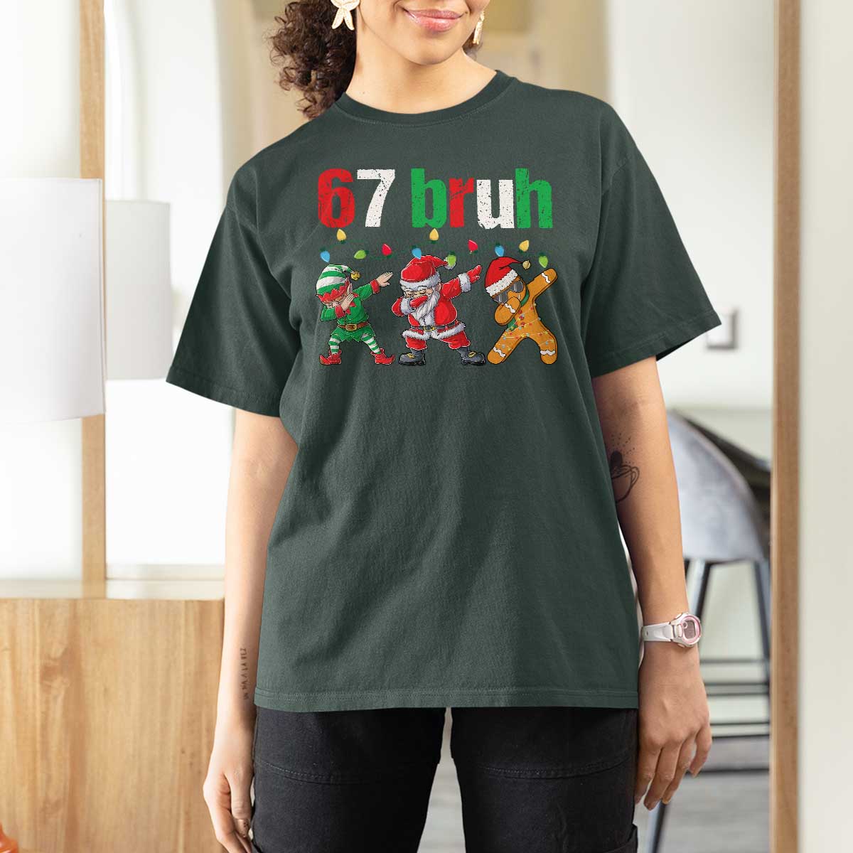 67 Christmas T Shirt For Women Funny Six Seven Bruh Dabbing Santa Meme Pajamas - Wonder Print Shop