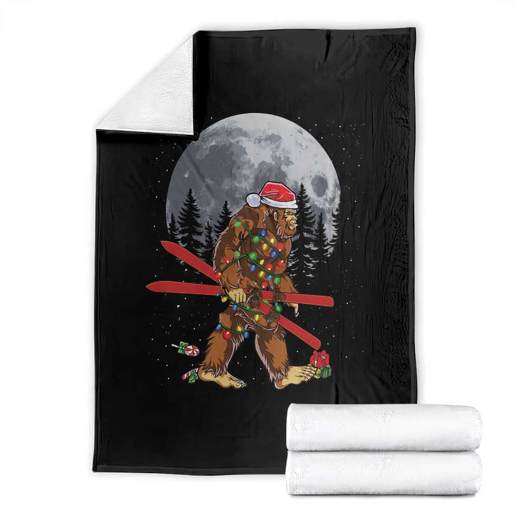 Santa Bigfoot Christmas Throw Blanket Funny Sasquatch Skiing Snowboard Ski Lover Skier - Wonder Print Shop