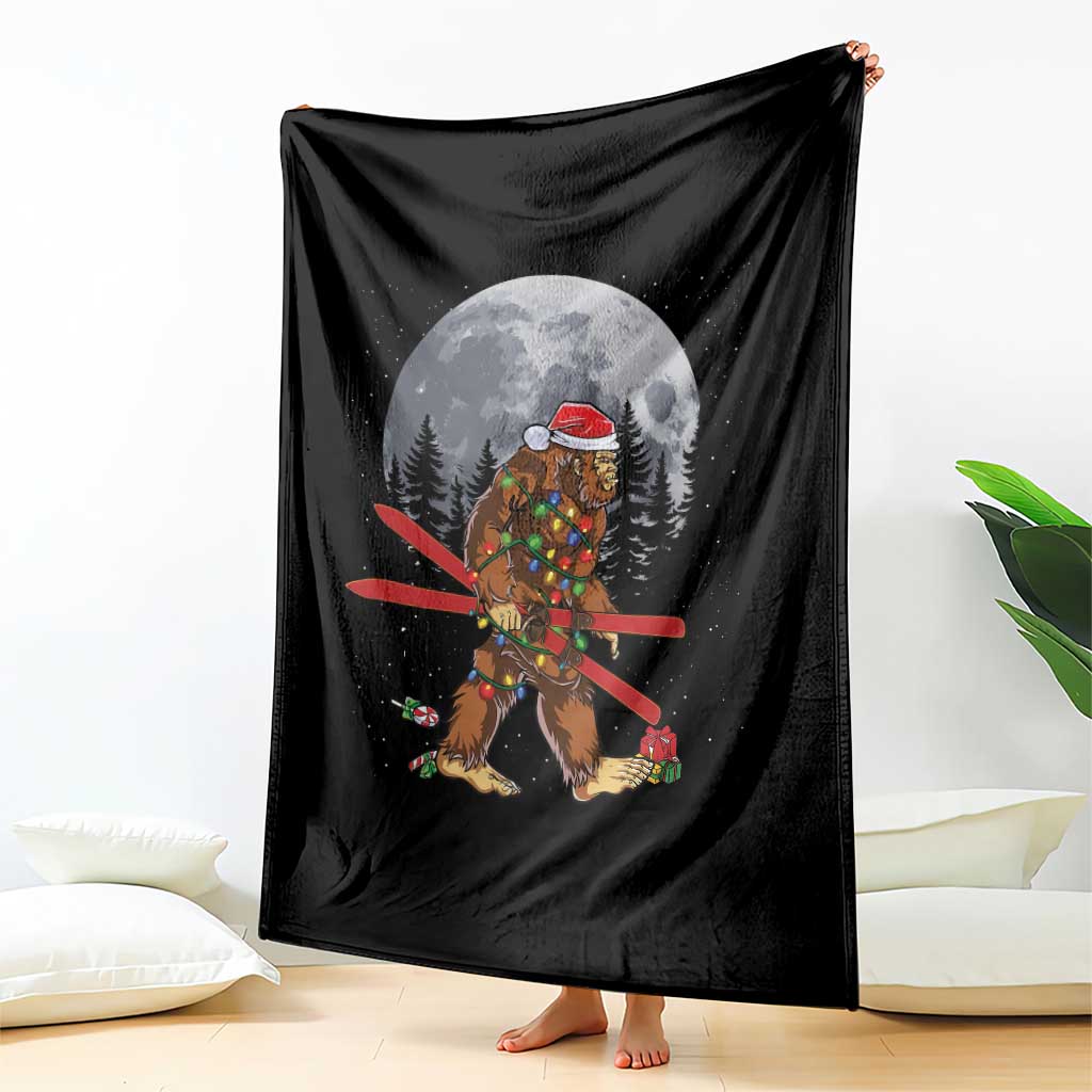 Santa Bigfoot Christmas Throw Blanket Funny Sasquatch Skiing Snowboard Ski Lover Skier - Wonder Print Shop