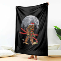 Santa Bigfoot Christmas Throw Blanket Funny Sasquatch Skiing Snowboard Ski Lover Skier - Wonder Print Shop