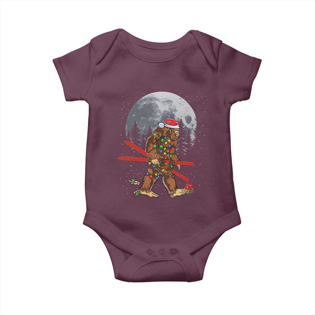 Santa Bigfoot Christmas Baby Onesie Funny Sasquatch Skiing Snowboard Ski Lover Skier - Wonder Print Shop