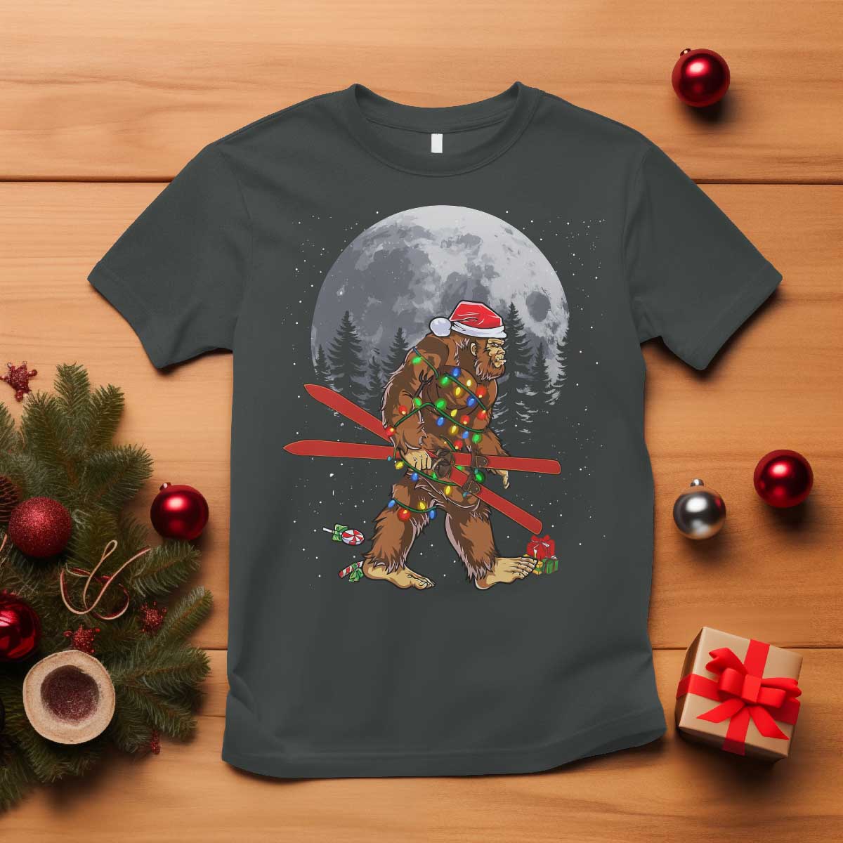 Santa Bigfoot Christmas T Shirt Funny Sasquatch Skiing Snowboard Ski Lover Skier - Wonder Print Shop