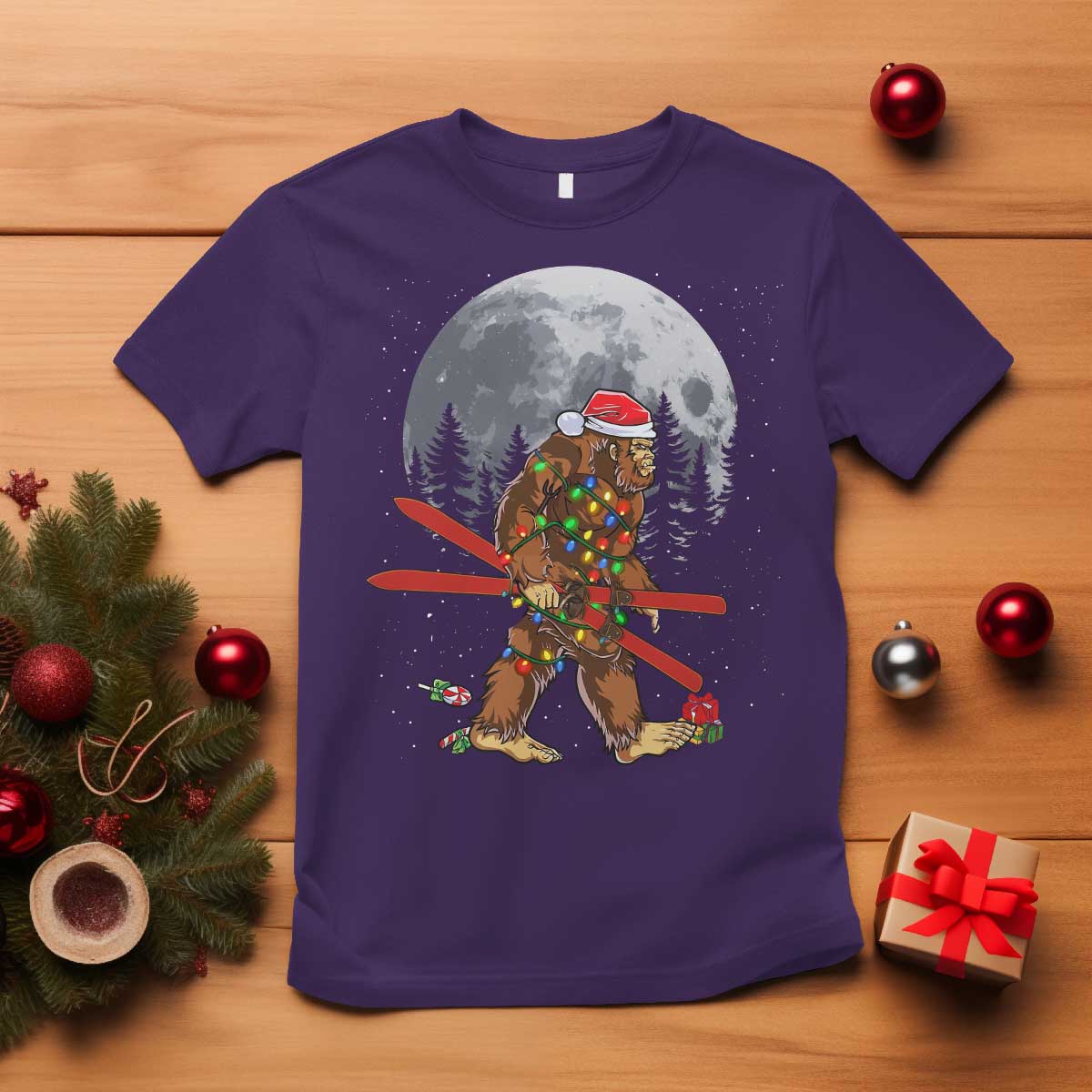 Santa Bigfoot Christmas T Shirt Funny Sasquatch Skiing Snowboard Ski Lover Skier - Wonder Print Shop