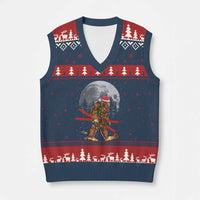 Santa Bigfoot Xmas V-Neck Knit Sweater Vest Funny Sasquatch Skiing Snowboard Ski Lover Skier - Wonder Print Shop