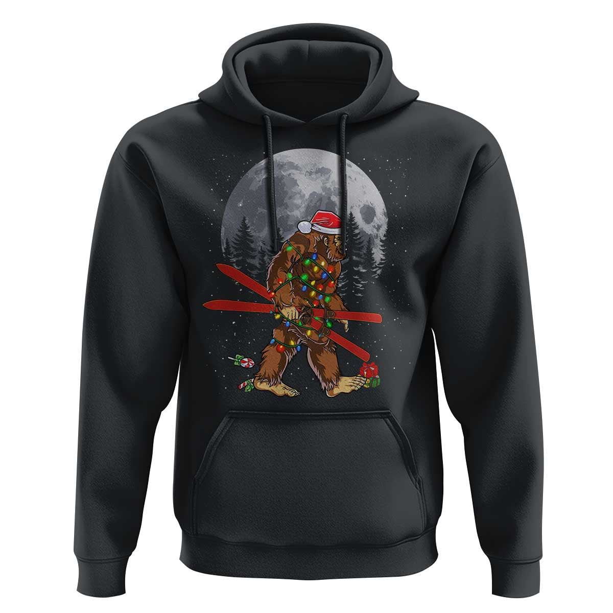 Santa Bigfoot Christmas Hoodie Funny Sasquatch Skiing Snowboard Ski Lover Skier - Wonder Print Shop