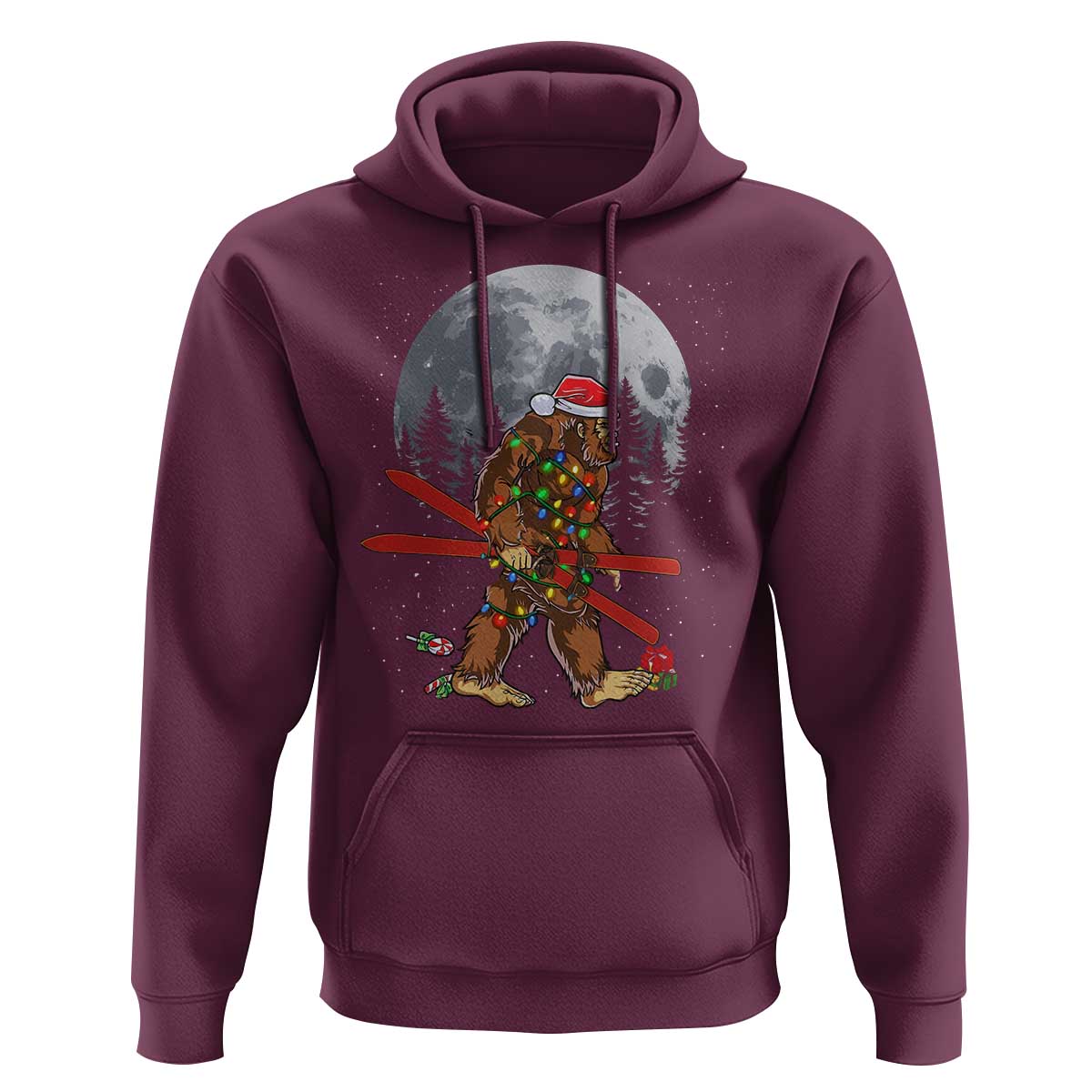 Santa Bigfoot Christmas Hoodie Funny Sasquatch Skiing Snowboard Ski Lover Skier - Wonder Print Shop