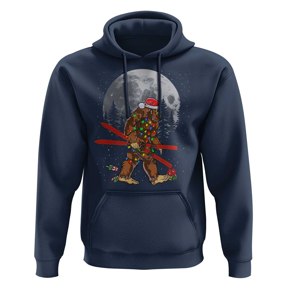 Santa Bigfoot Christmas Hoodie Funny Sasquatch Skiing Snowboard Ski Lover Skier - Wonder Print Shop