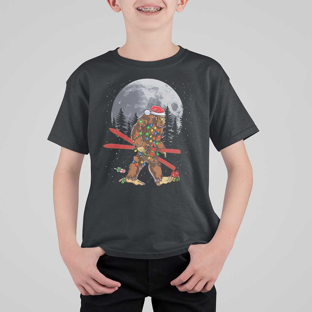 Santa Bigfoot Christmas T Shirt For Kid Funny Sasquatch Skiing Snowboard Ski Lover Skier - Wonder Print Shop