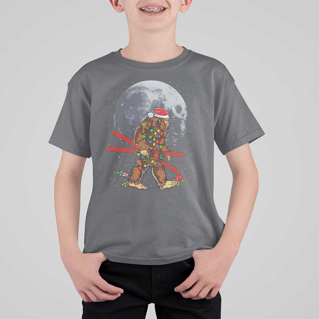 Santa Bigfoot Christmas T Shirt For Kid Funny Sasquatch Skiing Snowboard Ski Lover Skier - Wonder Print Shop
