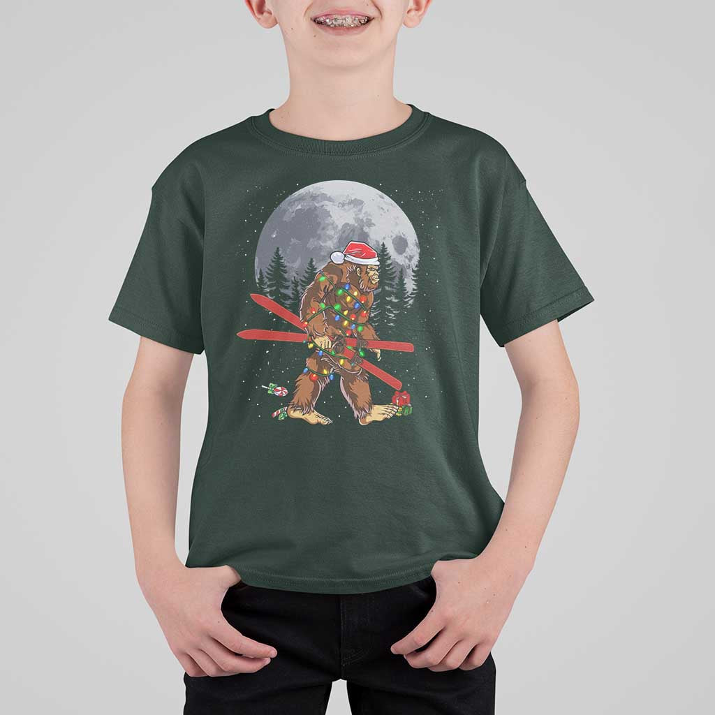 Santa Bigfoot Christmas T Shirt For Kid Funny Sasquatch Skiing Snowboard Ski Lover Skier - Wonder Print Shop