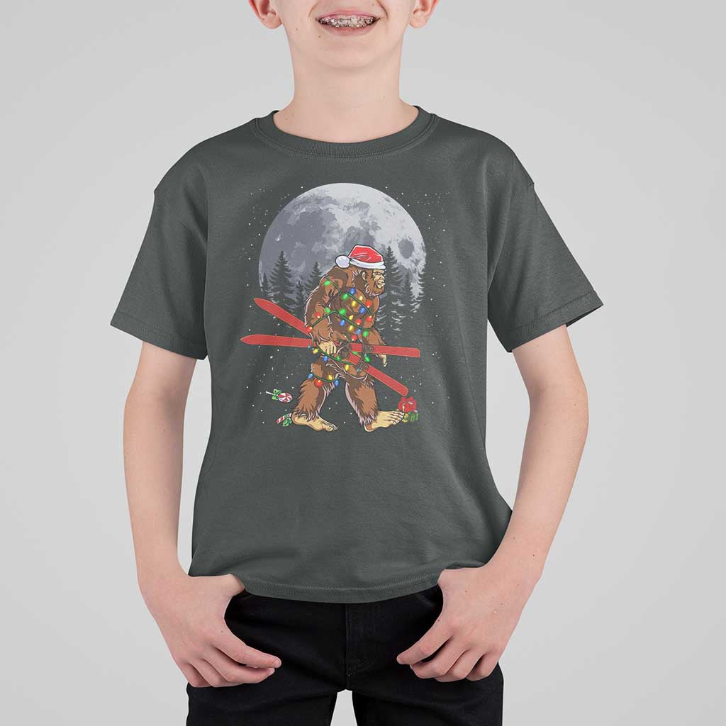 Santa Bigfoot Christmas T Shirt For Kid Funny Sasquatch Skiing Snowboard Ski Lover Skier - Wonder Print Shop