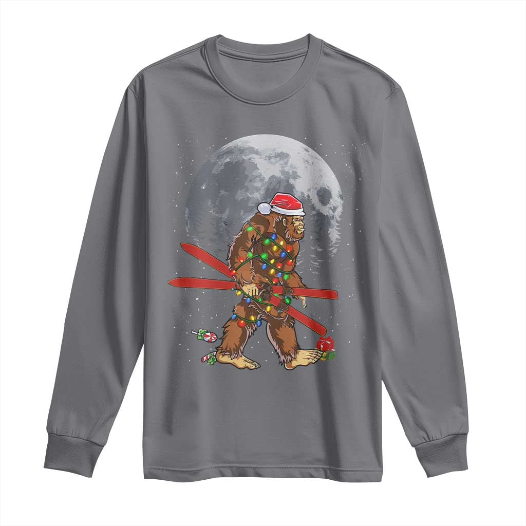 Santa Bigfoot Christmas Long Sleeve Shirt Funny Sasquatch Skiing Snowboard Ski Lover Skier - Wonder Print Shop