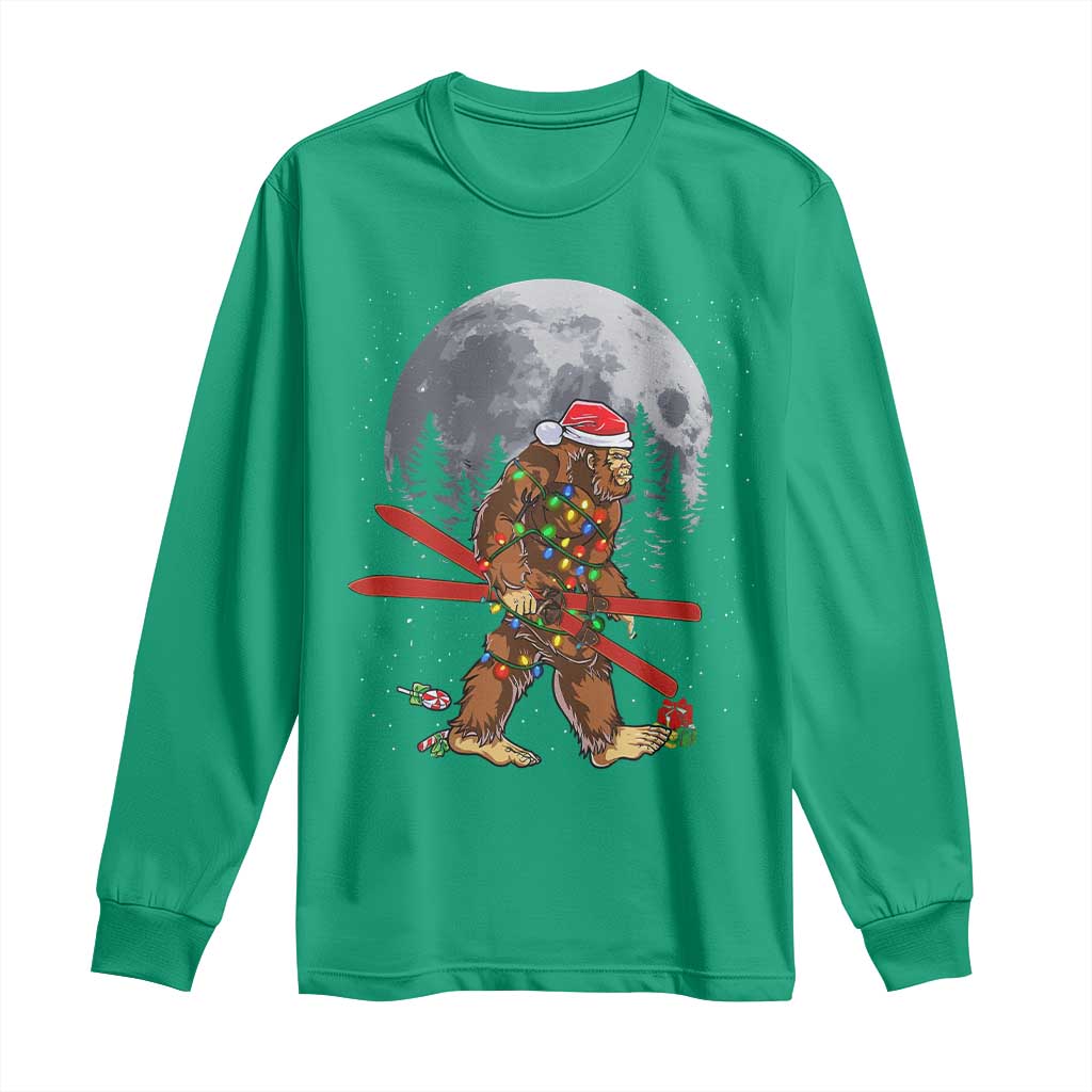Santa Bigfoot Christmas Long Sleeve Shirt Funny Sasquatch Skiing Snowboard Ski Lover Skier - Wonder Print Shop