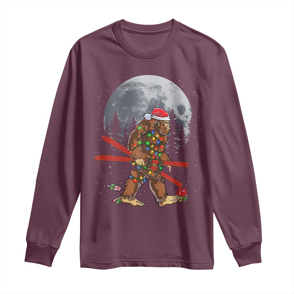 Santa Bigfoot Christmas Long Sleeve Shirt Funny Sasquatch Skiing Snowboard Ski Lover Skier - Wonder Print Shop