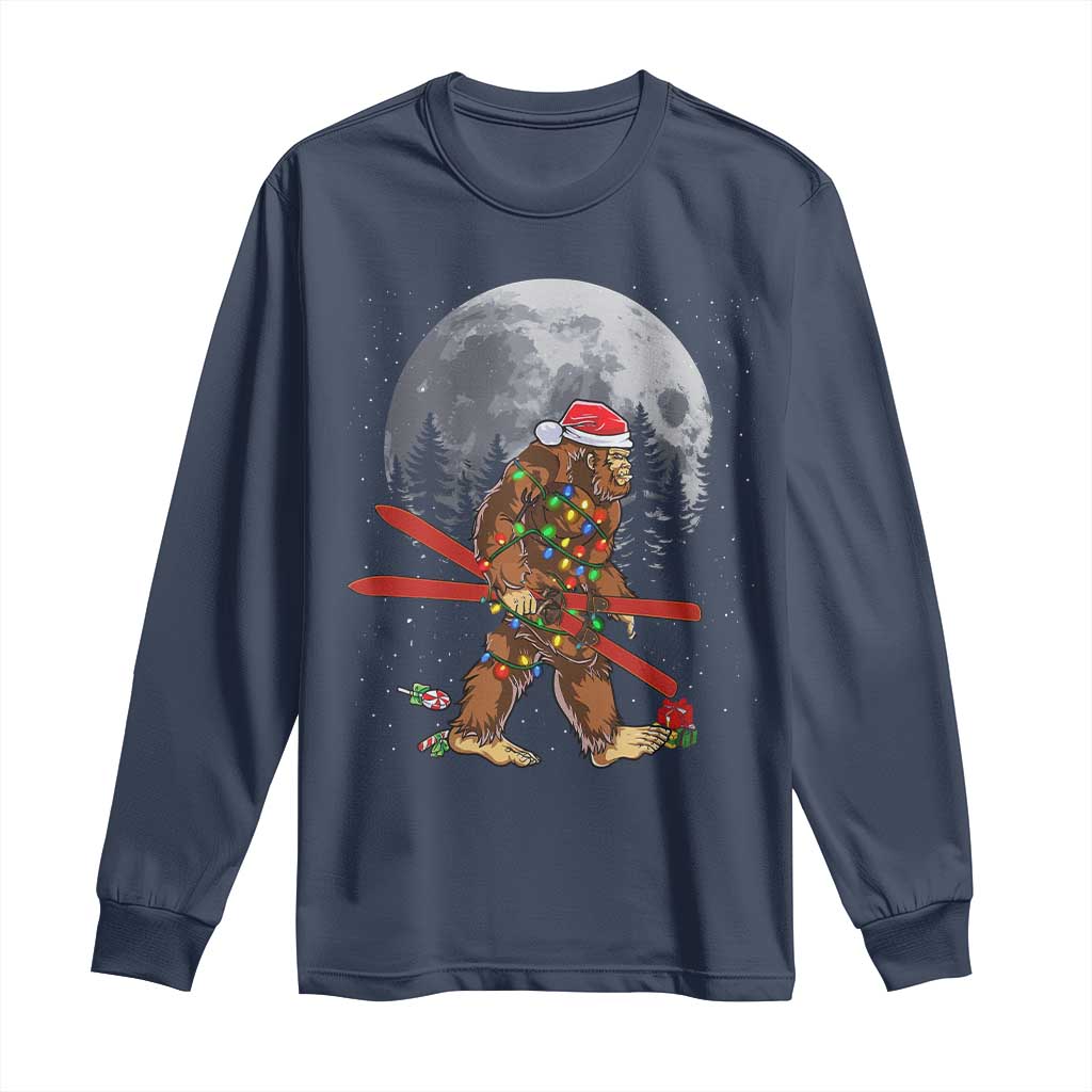 Santa Bigfoot Christmas Long Sleeve Shirt Funny Sasquatch Skiing Snowboard Ski Lover Skier - Wonder Print Shop