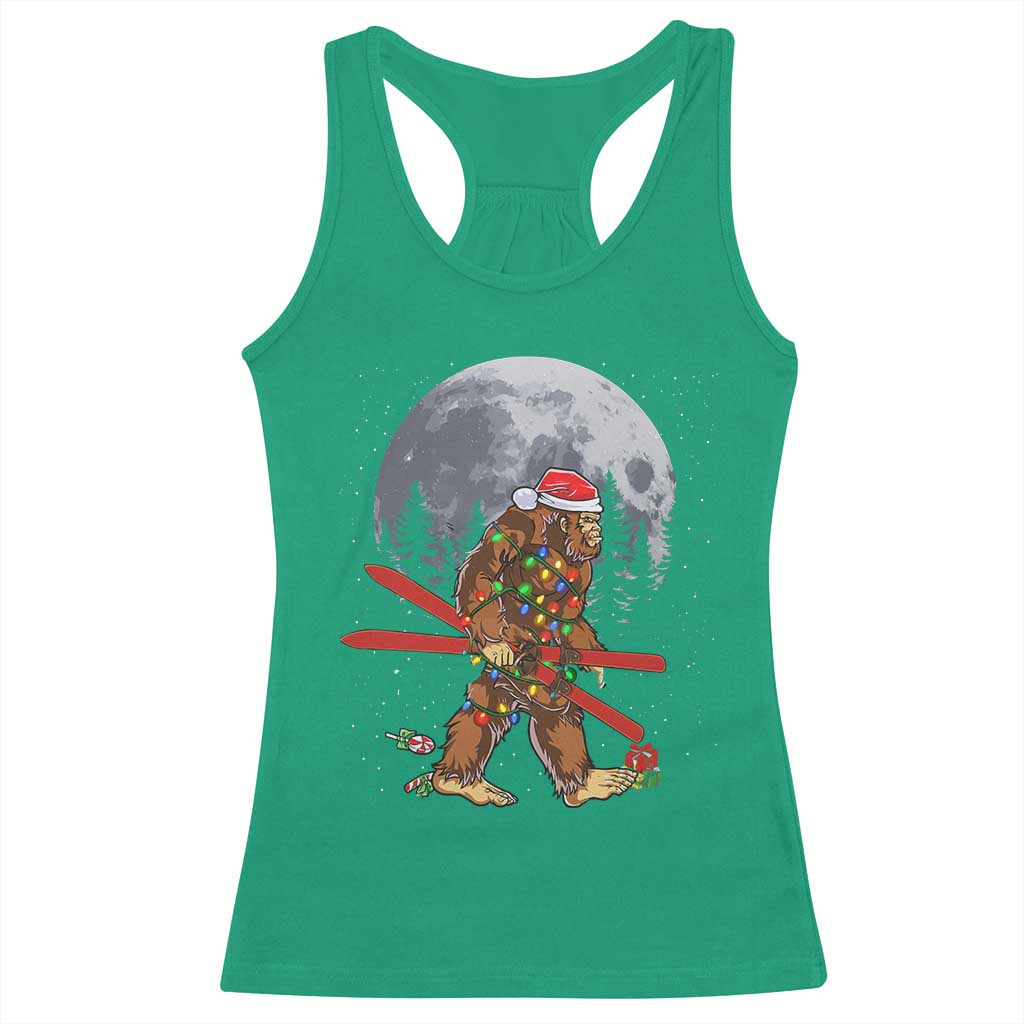 Santa Bigfoot Christmas Racerback Tank Top Funny Sasquatch Skiing Snowboard Ski Lover Skier - Wonder Print Shop