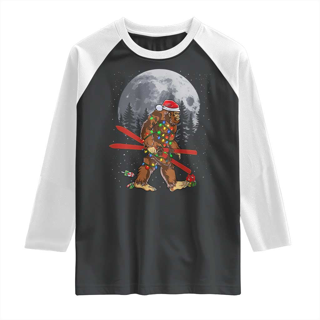 Santa Bigfoot Christmas Raglan Shirt Funny Sasquatch Skiing Snowboard Ski Lover Skier - Wonder Print Shop