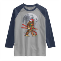 Santa Bigfoot Christmas Raglan Shirt Funny Sasquatch Skiing Snowboard Ski Lover Skier - Wonder Print Shop