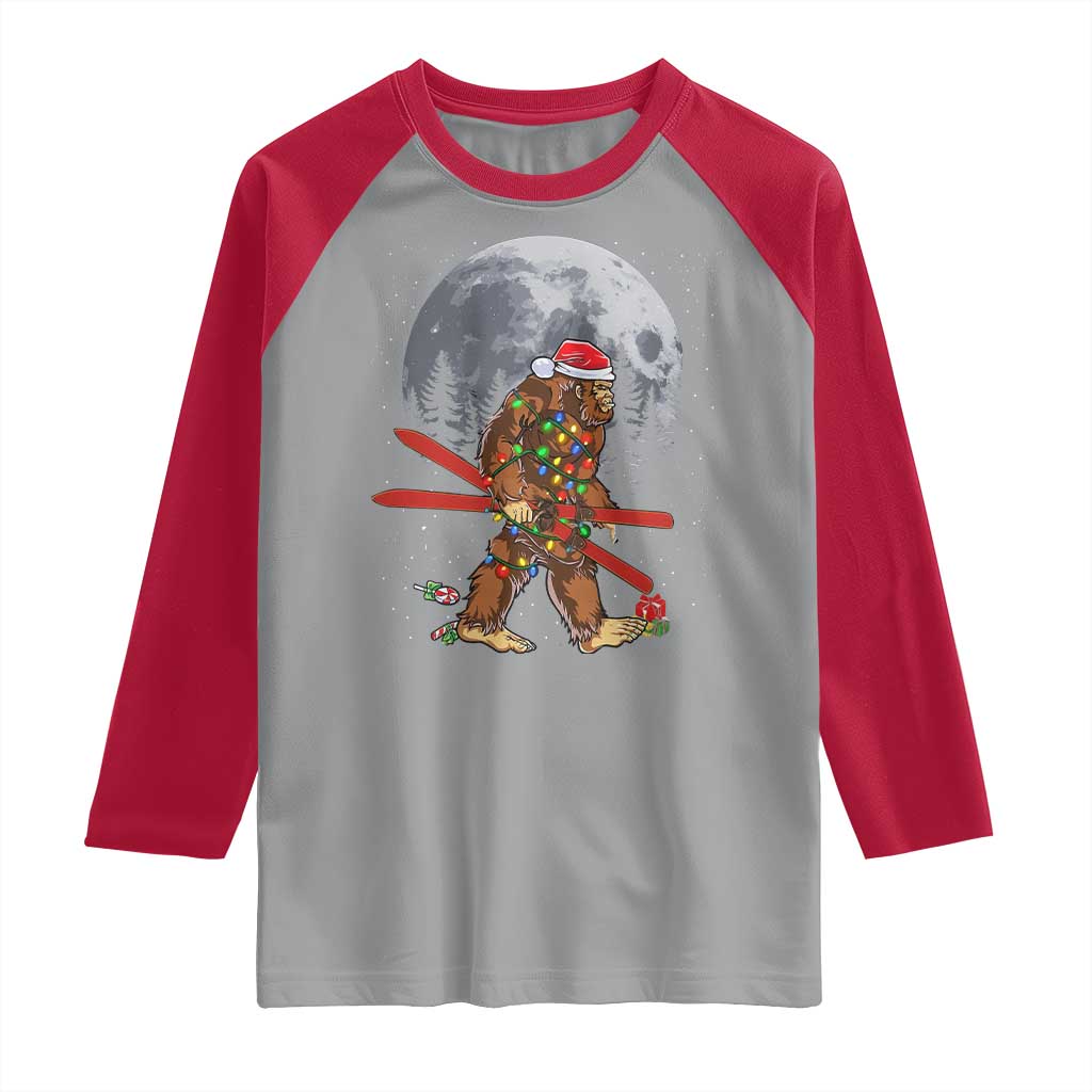 Santa Bigfoot Christmas Raglan Shirt Funny Sasquatch Skiing Snowboard Ski Lover Skier - Wonder Print Shop