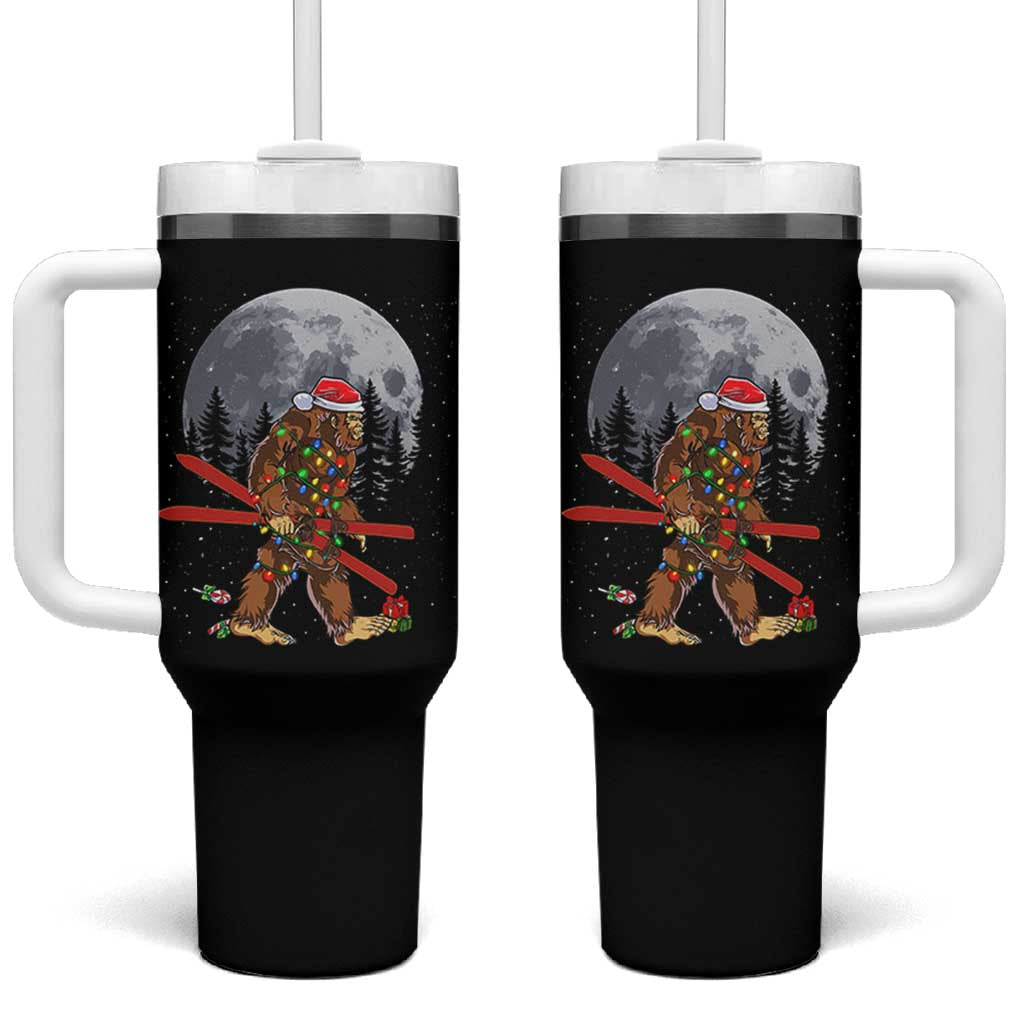 Santa Bigfoot Christmas Tumbler With Handle Funny Sasquatch Skiing Snowboard Ski Lover Skier - Wonder Print Shop