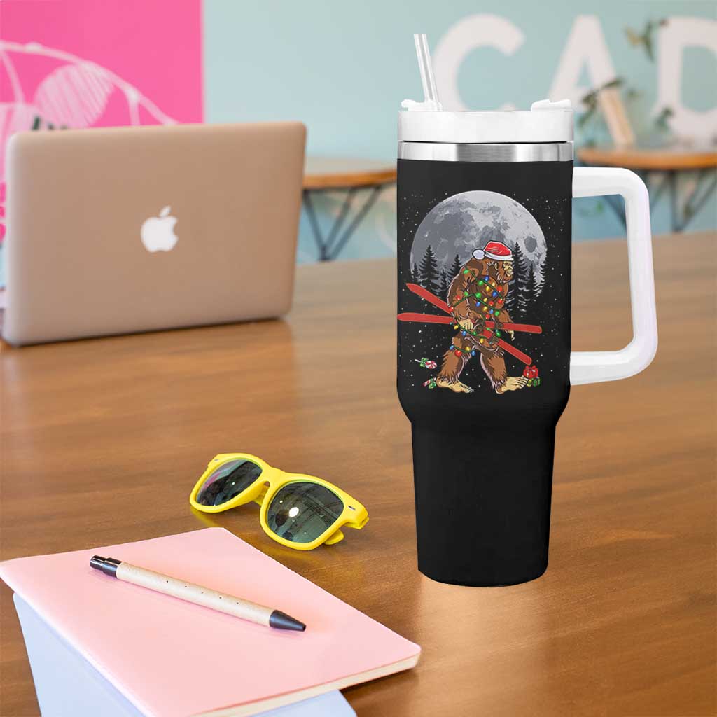 Santa Bigfoot Christmas Tumbler With Handle Funny Sasquatch Skiing Snowboard Ski Lover Skier - Wonder Print Shop