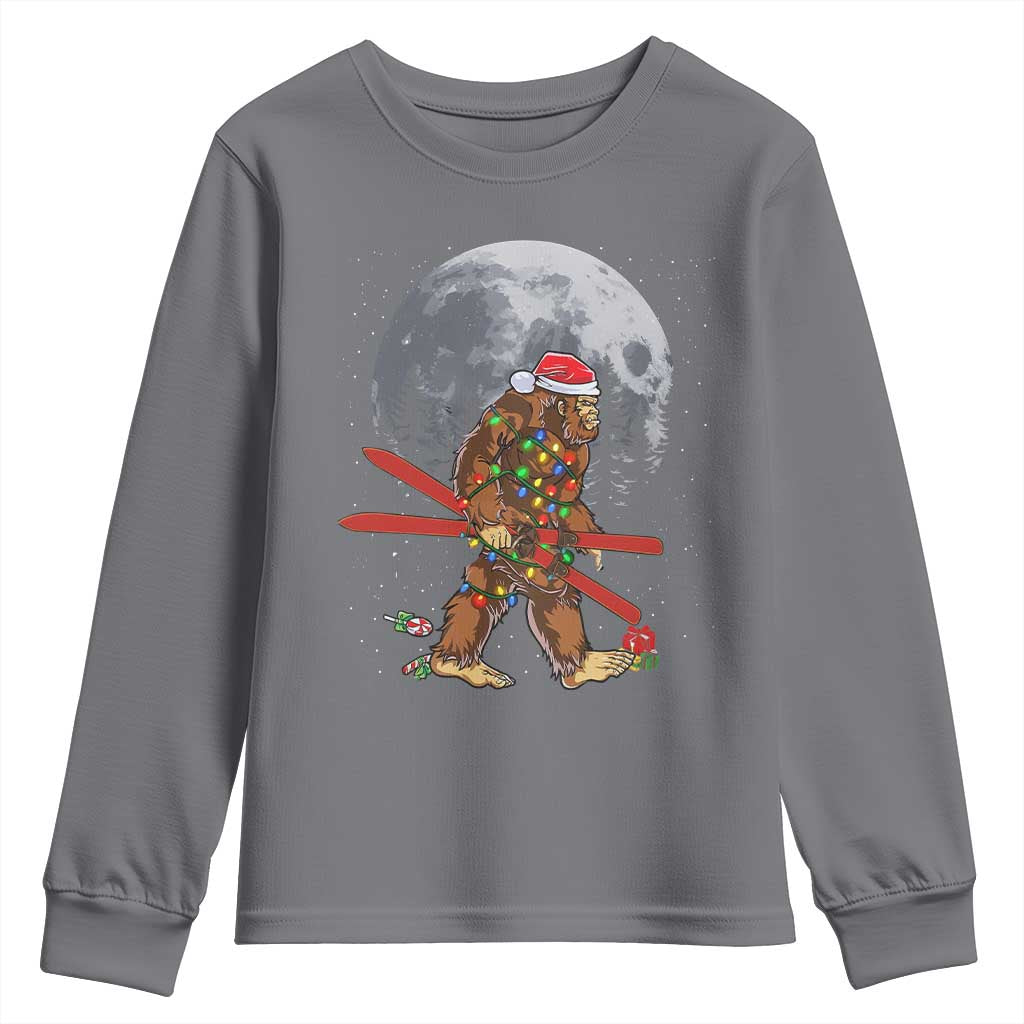 Santa Bigfoot Christmas Youth Sweatshirt Funny Sasquatch Skiing Snowboard Ski Lover Skier - Wonder Print Shop