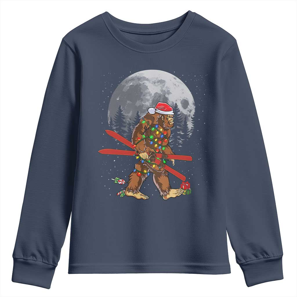 Santa Bigfoot Christmas Youth Sweatshirt Funny Sasquatch Skiing Snowboard Ski Lover Skier - Wonder Print Shop