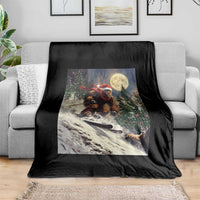 Christmas Bigfoot Skiing Throw Blanket Funny Santa Sasquatch Snowboard Ski Lover Skier - Wonder Print Shop