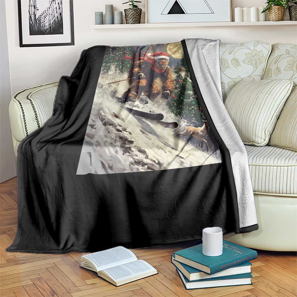 Christmas Bigfoot Skiing Throw Blanket Funny Santa Sasquatch Snowboard Ski Lover Skier - Wonder Print Shop