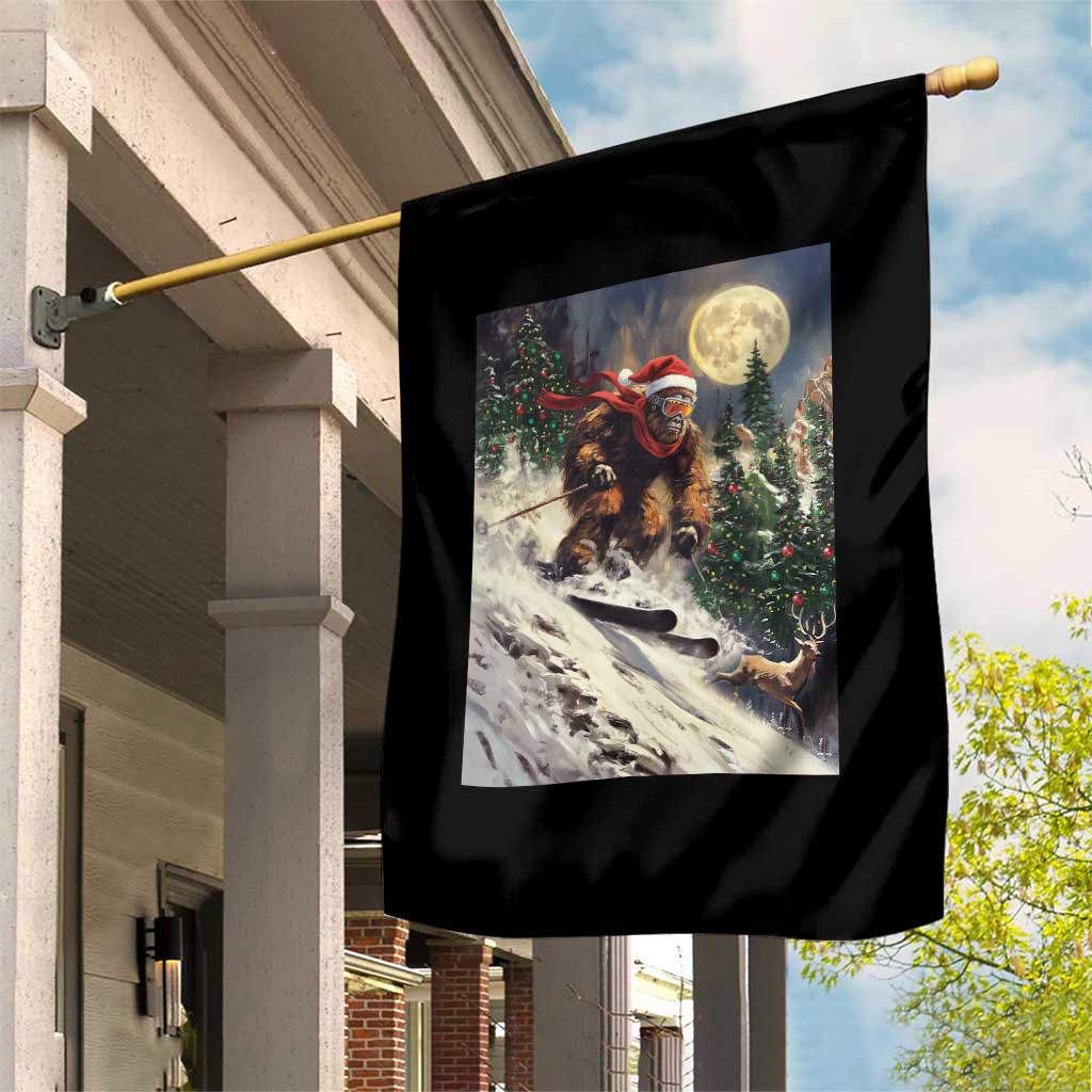 Christmas Bigfoot Skiing Garden Flag Funny Santa Sasquatch Snowboard Ski Lover Skier - Wonder Print Shop