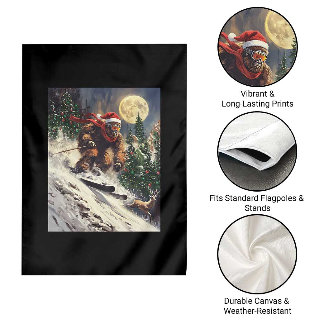 Christmas Bigfoot Skiing Garden Flag Funny Santa Sasquatch Snowboard Ski Lover Skier - Wonder Print Shop