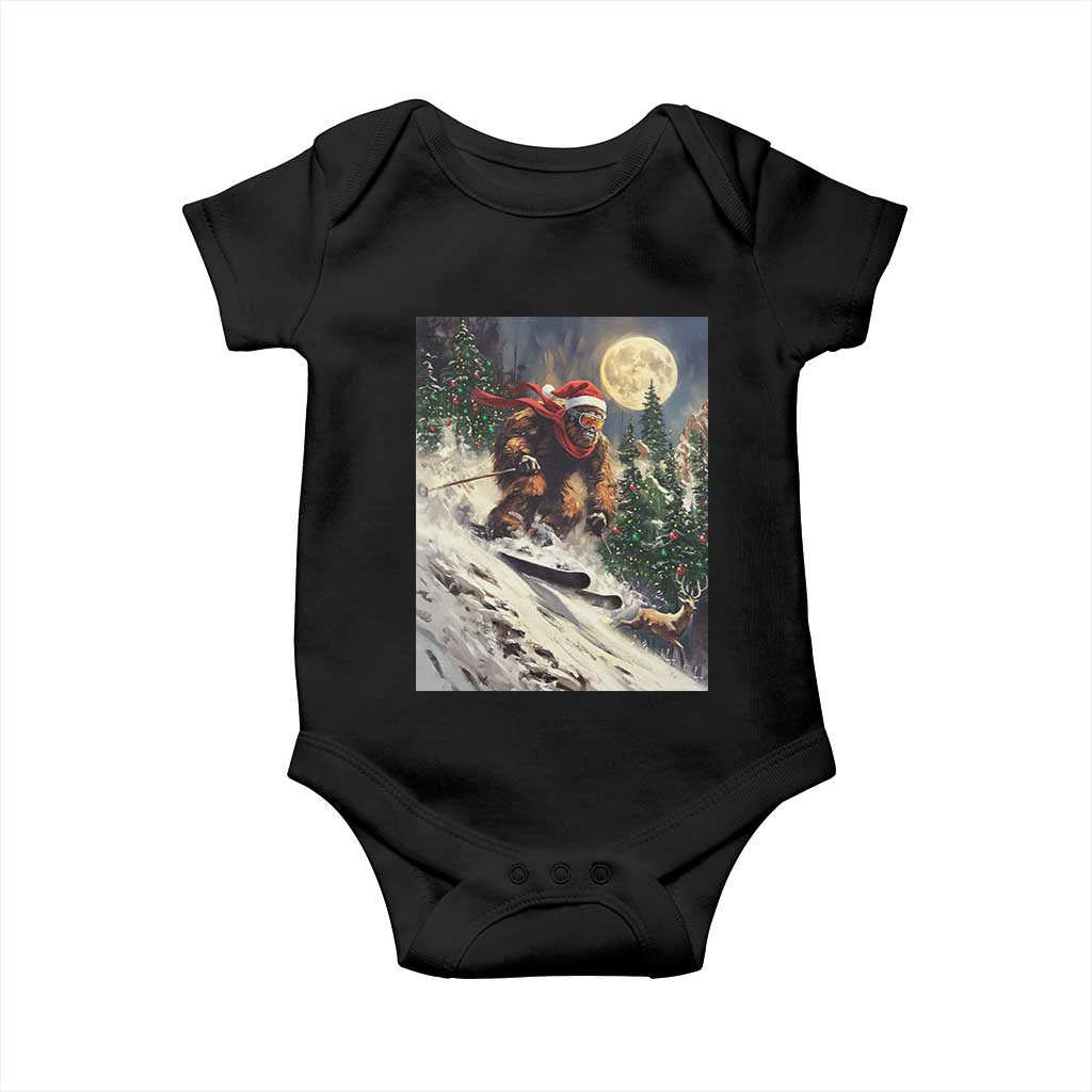 Christmas Bigfoot Skiing Baby Onesie Funny Santa Sasquatch Snowboard Ski Lover Skier - Wonder Print Shop