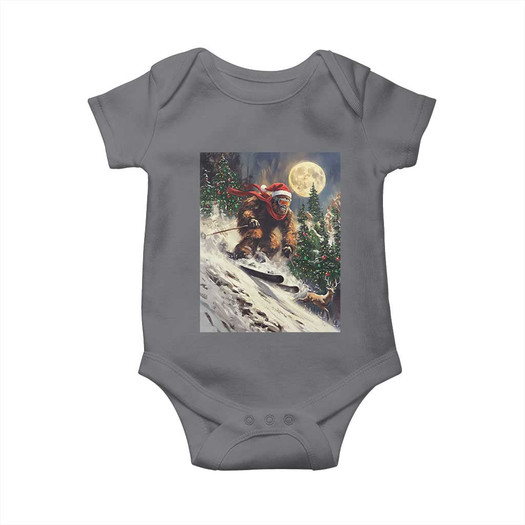 Christmas Bigfoot Skiing Baby Onesie Funny Santa Sasquatch Snowboard Ski Lover Skier - Wonder Print Shop