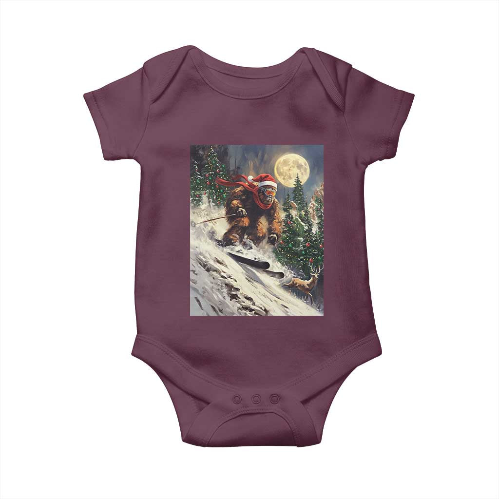 Christmas Bigfoot Skiing Baby Onesie Funny Santa Sasquatch Snowboard Ski Lover Skier - Wonder Print Shop