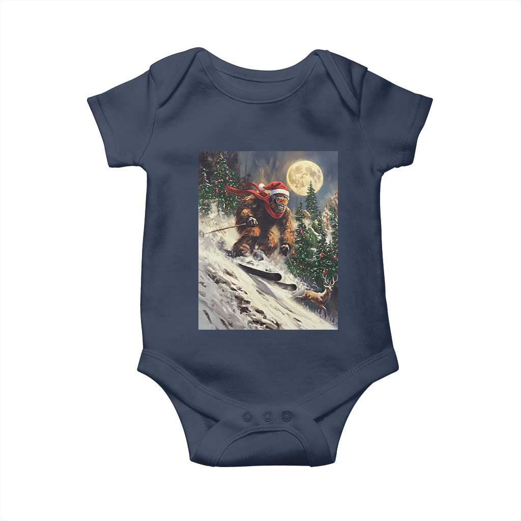 Christmas Bigfoot Skiing Baby Onesie Funny Santa Sasquatch Snowboard Ski Lover Skier - Wonder Print Shop