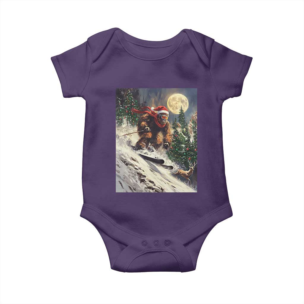 Christmas Bigfoot Skiing Baby Onesie Funny Santa Sasquatch Snowboard Ski Lover Skier - Wonder Print Shop