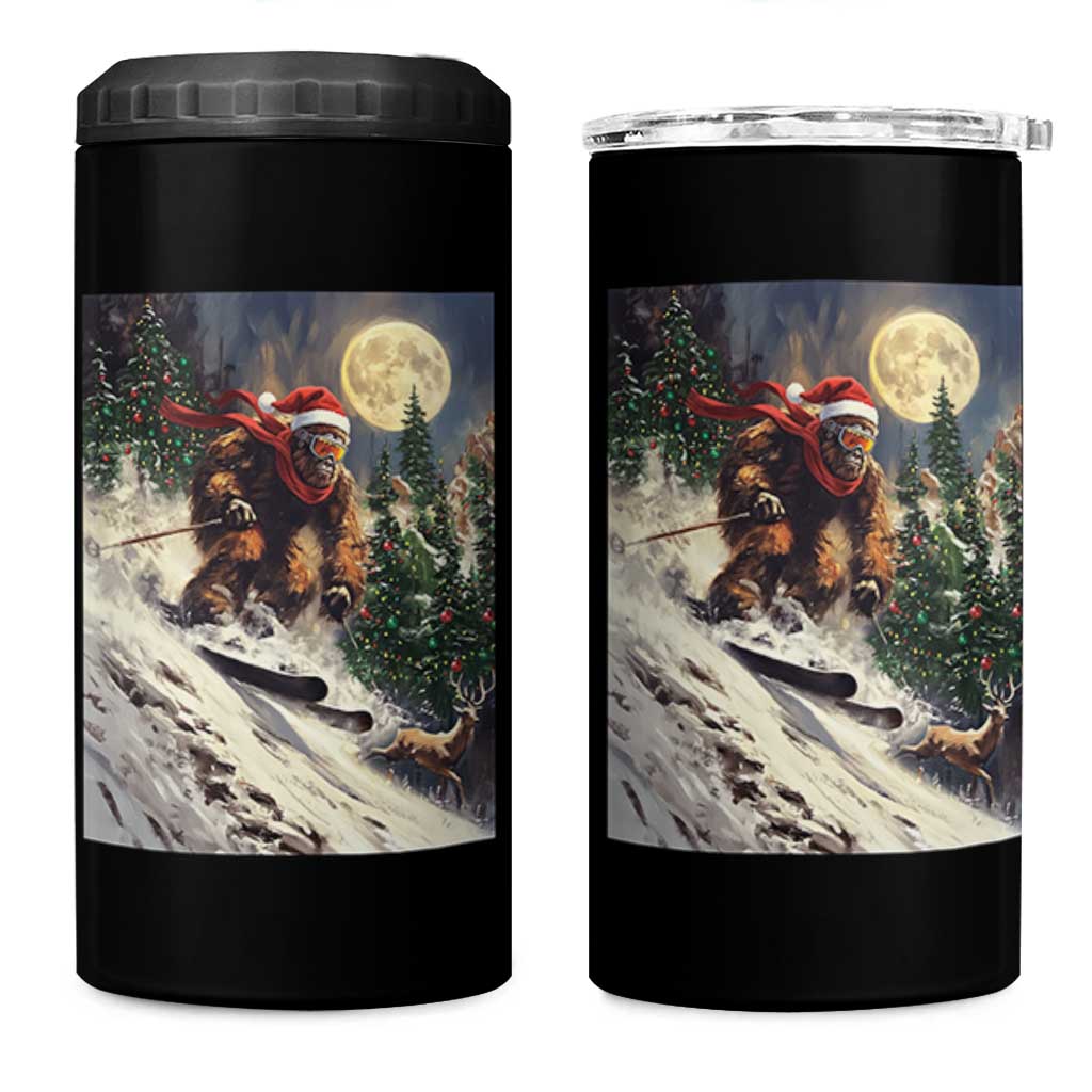 Christmas Bigfoot Skiing 4 in 1 Can Cooler Tumbler Funny Santa Sasquatch Snowboard Ski Lover Skier - Wonder Print Shop