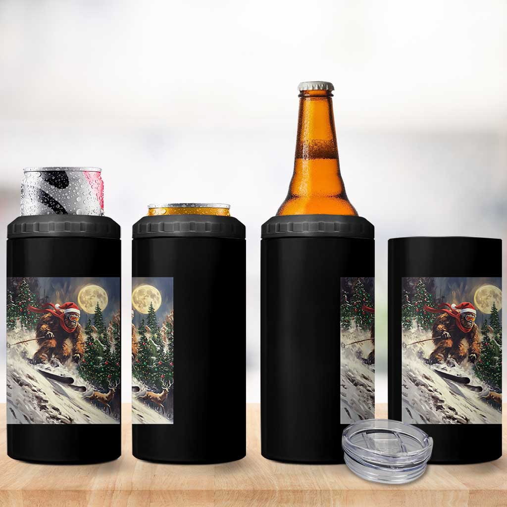Christmas Bigfoot Skiing 4 in 1 Can Cooler Tumbler Funny Santa Sasquatch Snowboard Ski Lover Skier - Wonder Print Shop