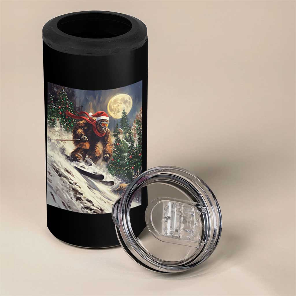Christmas Bigfoot Skiing 4 in 1 Can Cooler Tumbler Funny Santa Sasquatch Snowboard Ski Lover Skier - Wonder Print Shop