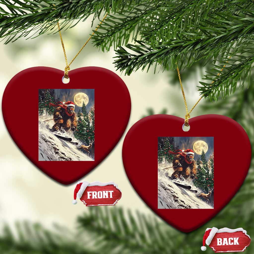 Christmas Bigfoot Skiing Ceramic Ornament Funny Santa Sasquatch Snowboard Ski Lover Skier - Wonder Print Shop