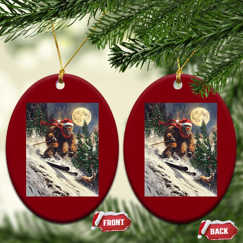Christmas Bigfoot Skiing Ceramic Ornament Funny Santa Sasquatch Snowboard Ski Lover Skier - Wonder Print Shop