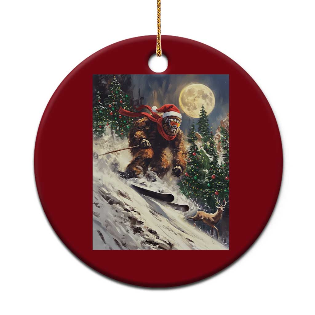 Christmas Bigfoot Skiing Ceramic Ornament Funny Santa Sasquatch Snowboard Ski Lover Skier - Wonder Print Shop