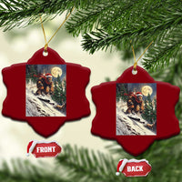 Christmas Bigfoot Skiing Ceramic Ornament Funny Santa Sasquatch Snowboard Ski Lover Skier - Wonder Print Shop